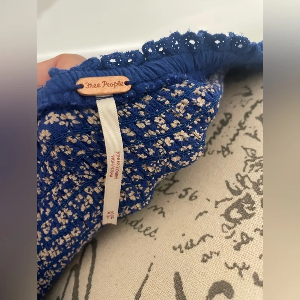 Blue Floral Smocked Peplum Blouse | 100% Viscose Size XS
